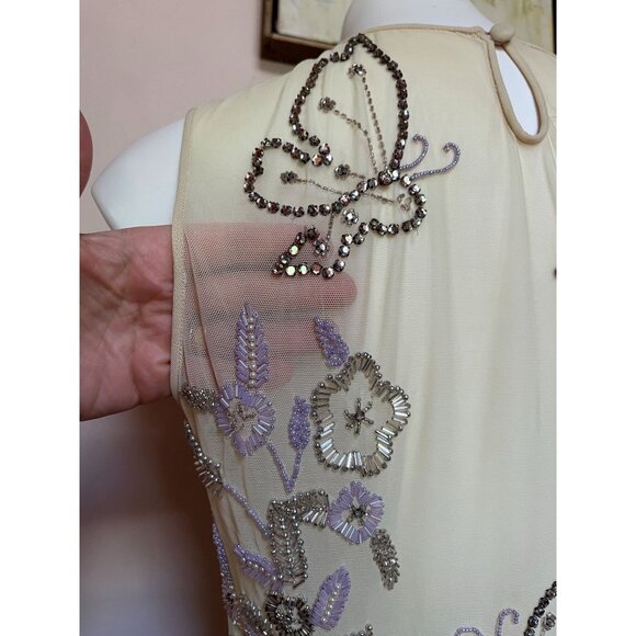 Jovani Y2K Vintage Embellished Cream Maxi Dress Formal Gown Butterfly Whimsical - Picture 10 of 11
